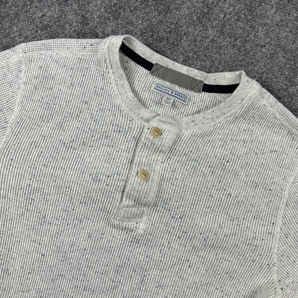 Wallace & Barnes Henley Shirt Mens‎ MT Gray Thermal Waffle Knit Long Sleeve